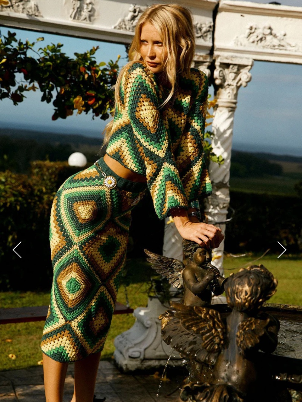 Chasing Unicorns Weather with you Green Multi Crochet Skirt and Top Set - Picture 2 of 6